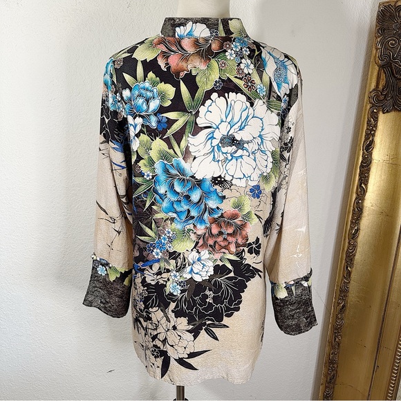 Citron Santa Monica Silk Blouse Shirt Top in Floral Print Size Large - Picture 3 of 11